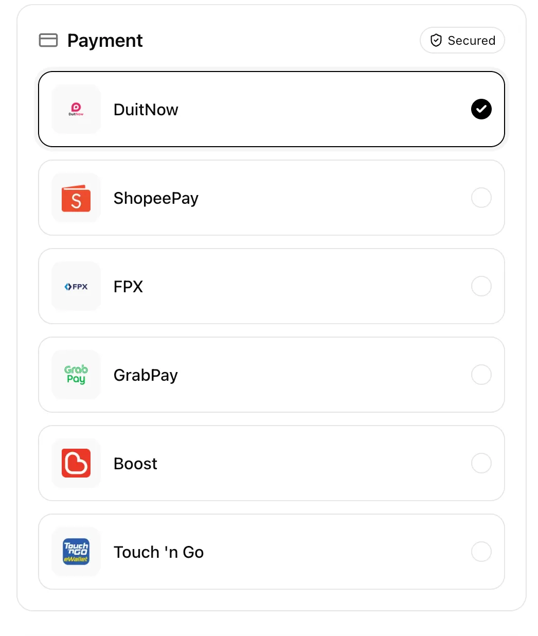 Select payment methods